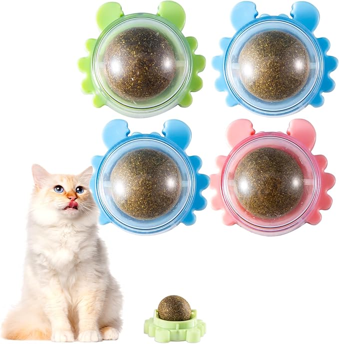 360° Catnip for Cats Wall Catnip Rollerball Licking Ball Cat Nips Mint Magic Cat Stick on Wall Crack Balls Lickable Play Chew Teeth Cleaning Pet Chew Indoor Outdoor-Mewly Pet
