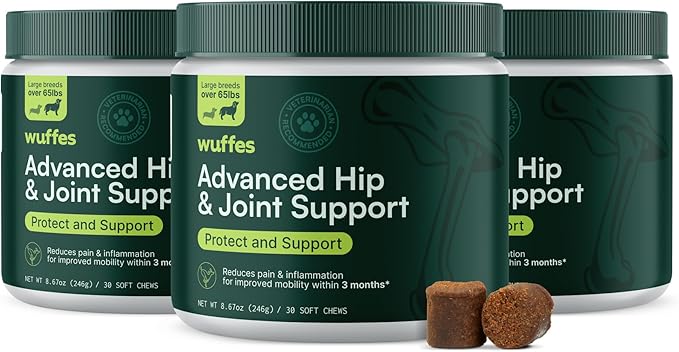Wuffes Chewable Dog Hip & Joint Supplement - Glucosamine & Chondroitin Chews - Dog Joint Supplements & Vitamins - Extended Joint Care (Large Breed (Over 65 lbs), 90 Chews (Pack of 3))-Mewly Pet