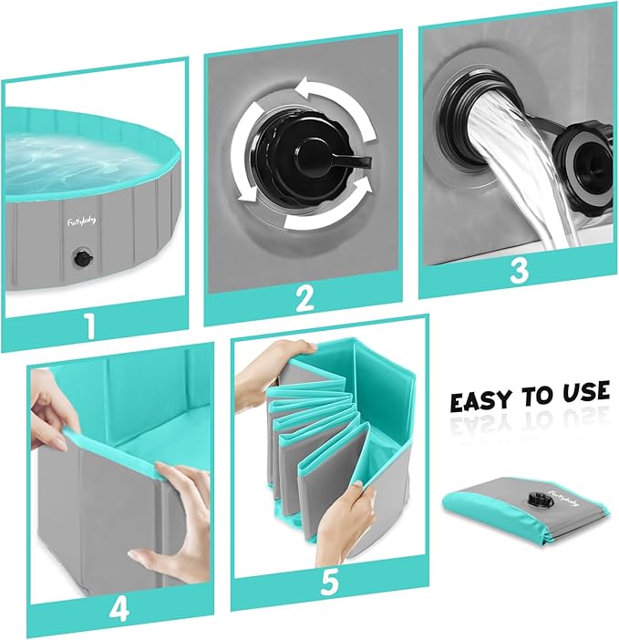 Furrybaby Dog Pool, Kiddie Pool with Hard Plate Collapsible Pet Bath Foldable Swimming Pet Pool Portable Grey 39''-Mewly Pet