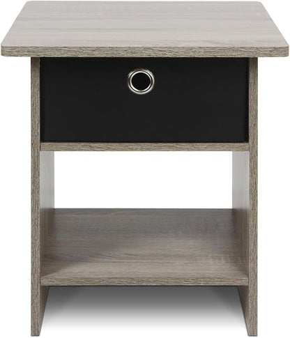 Furinno Dario End Table / Side Table / Night Stand / Bedside Table with Bin Drawer, 1-Pack, French Oak Grey/Black