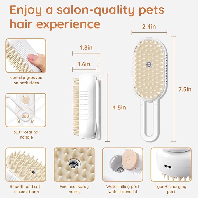 Cat Hair Brush, Dog Hair Brush, Cat Steam Brush, Rechargeable Steam Brush for Cats and Dogs, Skin Friendly Deshedding Grooming Tool for Dogs Cats With Pet Supplies Accessories-Mewly Pet