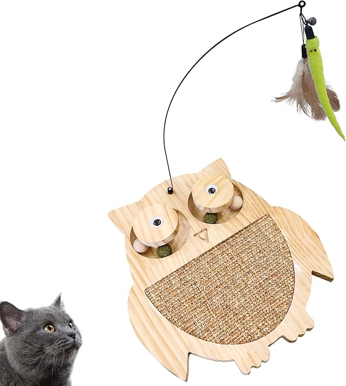 Petest Interactive Cat Toy Natural Sisal Cat Scratcher Toy with Catnip Balls, Owl Design-Mewly Pet