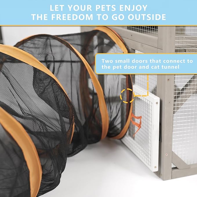 Catio Outdoor Cat Enclosure Large Window Cat House Walk in Kitty Cage with Multi-Level Platforms, Waterproof Roof for Mulitiple Cats (59" L x 29.5" W x 67.7" H)-Mewly Pet