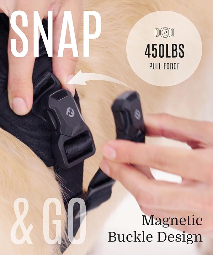 2025 New Edition, Fei & Eve MagEase Dog Harness - 3-Second Magnetic Buckles | 3-Point No-Pull Control | Heavy-Duty 900D Nylon | Dual Safety Handles | Breathable Mesh | Adjustable Fit | Large, Blue-Mewly Pet
