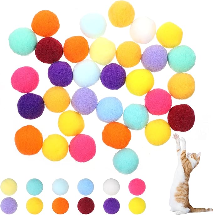 60 Pcs Cat Toy Balls 1-inch Colorful Cat Pom Pom Balls Soft Interactive Cat Balls Cat Play Toy Cat Exercise Toys Cats Interactive Playing Quiet Ball Fuzzy Kitten Ball for Cat Pet-Mewly Pet