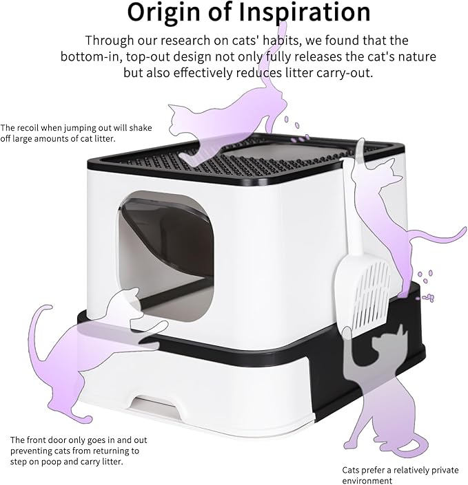 RIZZARI Large Enclosed Cat Litter Box : Covered Leak-Proof Reduces Odor - for Indoor Use Cat Owners (Black)-Mewly Pet