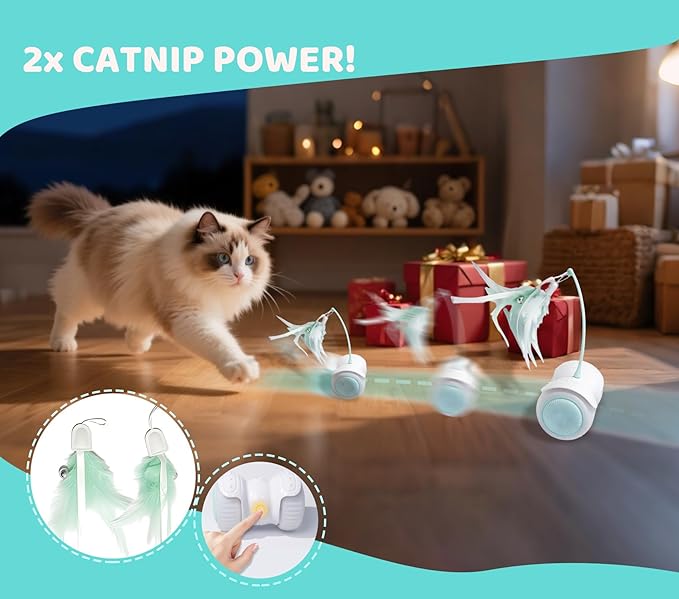 Remote Control Cat Toy with Auto Mode - Interactive Cat Toy Feather for Indoor, Moving Cats Catnip Toys & LED to Keep Bored Cats Active & Entertained-Mewly Pet