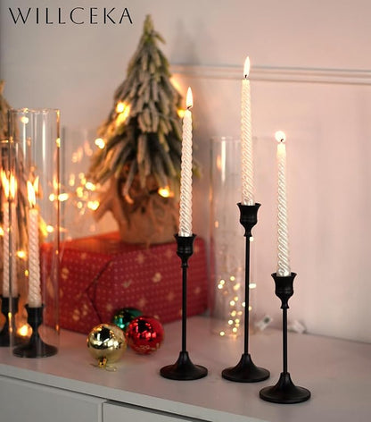 Black Candlestick Holders, Taper Candle Holders, Set of 3 Matte Black Candle Holder Set, Vintage Table Centerpiece for Wedding Christmas Holiday