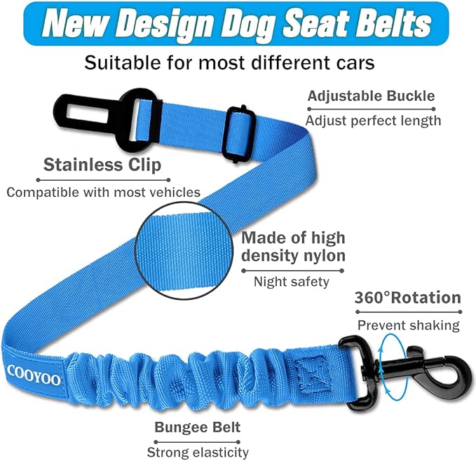COOYOO Dog Seat Belt,3 Piece Set Retractable Dog Car Harness Adjustable Seat Belt for Vehicle Nylon Pet Safety Seat Belts Heavy Duty & Elastic-Mewly Pet