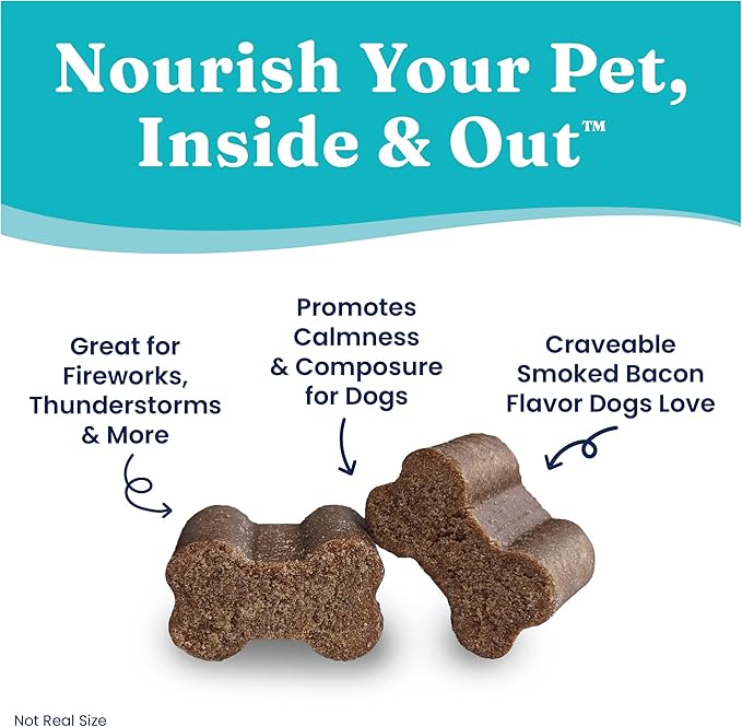 Solid Gold Calming Chews for Dogs - Dog Calming Chews W/Melatonin for Separation, Stress & Hyperactivity Relief - Supports Relaxation for Travel, Fireworks & Storms - All Ages & Sizes - Bacon - 60ct-Mewly Pet