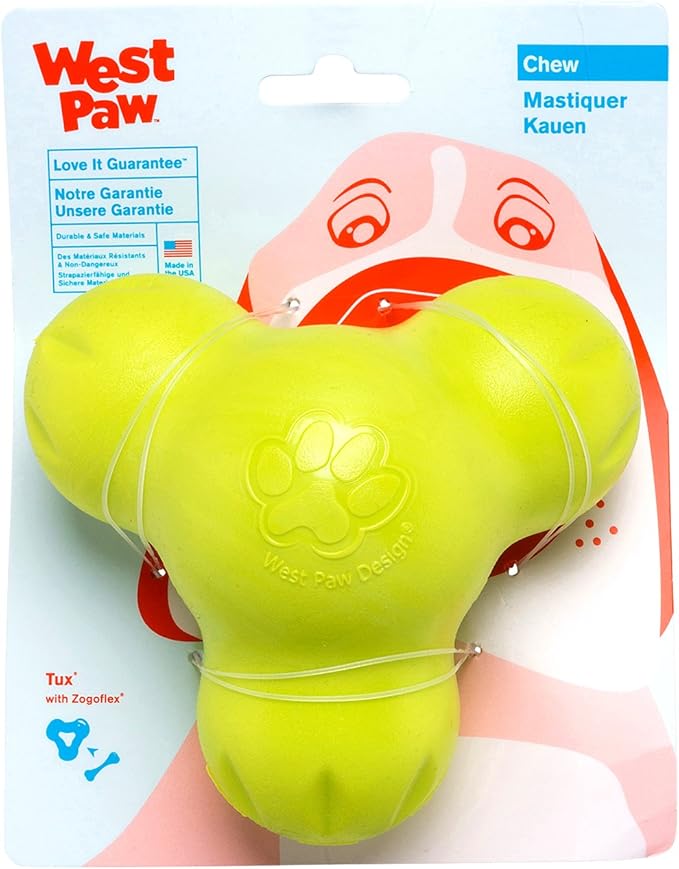 WEST PAW Zogoflex Tux Treat Dispensing Dog Chew Toy – Interactive Chewing Toy for Dogs – Dog Games for Aggressive Chewers, Fetch, Catch – Holds Kibble, Treats, Small 4", Granny Smith-Mewly Pet
