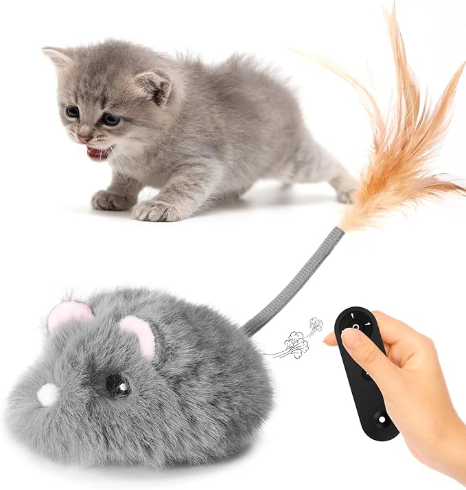 Remote Control Cat Toy Rechargeable Cat Mouse Toy Automatic Interactive Cat Toys for Indoor Cats Toy with 3-Speed Adjustment and 4 Directions-Mewly Pet