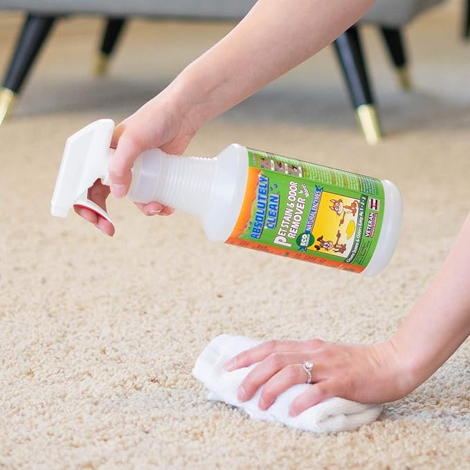 Absolutely Clean Amazing Pet Odor Eliminator for Home, Professional Strength: Natural Enzymes Remove Most Stains in 60 Seconds -Dog/Cat Urine, Vomit, Bile, Feces, Grass, Blood, Drool, More -USA Made-Mewly Pet