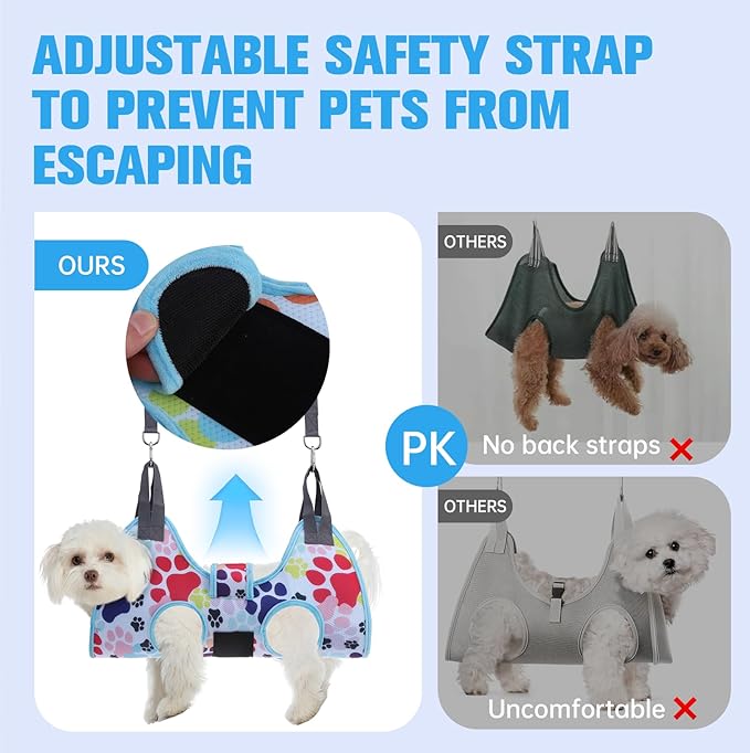 PAWCHIE Dog Grooming Hammock Harness for Dogs & Cats with Pet Nail Clipper Trimmer - Cat Hanger Sling for Trimming Clipping Nails- Dog Hammock Restraint Bag for Small Medium Large Dog, Blue S-Mewly Pet