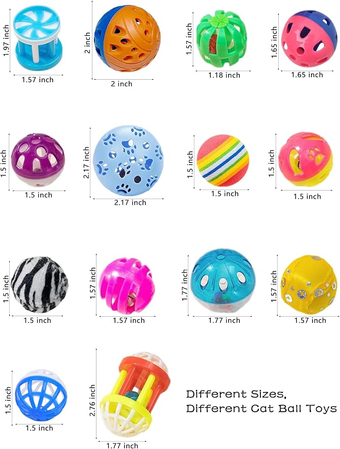 10-Pack Cat Toy Balls for Kittens and Adult Cats, Furry Fun (1.5'' - 2.1'', Cat Toys Value Pack)-Mewly Pet