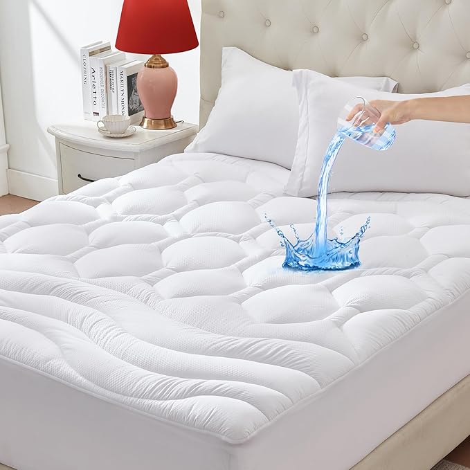 Full Size Mattress Pad Waterproof, Cooling Mattress Topper for Double Bed, Pillow Top Quilted Fitted Mattress Protector Cover with 8-21" Deep Pocket (54x75 inch, White)