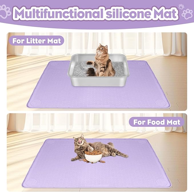 Cat Litter Mat, Extra Large 40" x 28" Silicone Mat Litter Trapping Mat for Scatter Control, Soft on Kitty Paws, Easy to Clean (Purple)-Mewly Pet