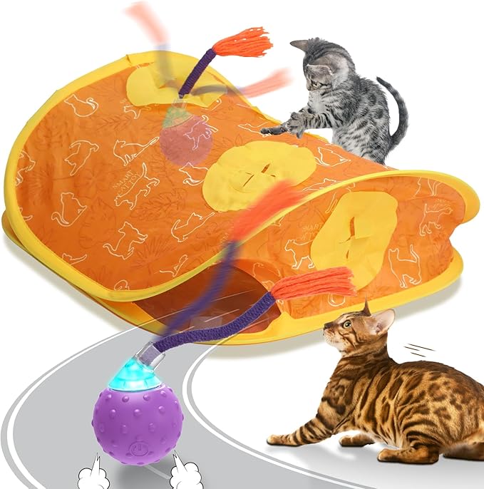Interactive Cat Toys Mouse Ball, Motion Activated Cat Ball Super Fast in Mice Holes Cat Tent Tunnel-Mewly Pet