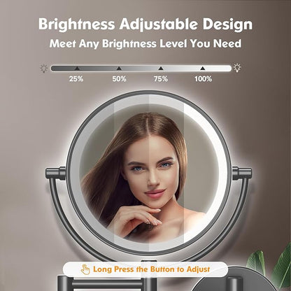 FASCINATE Upgraded Wall Mounted Makeup Mirror with Lights, Super Large Double Sided 1X/10X Magnifying Mirror for Bathroom, 360° Swivel Extendable Plug Touch Sensor Vanity Mirror