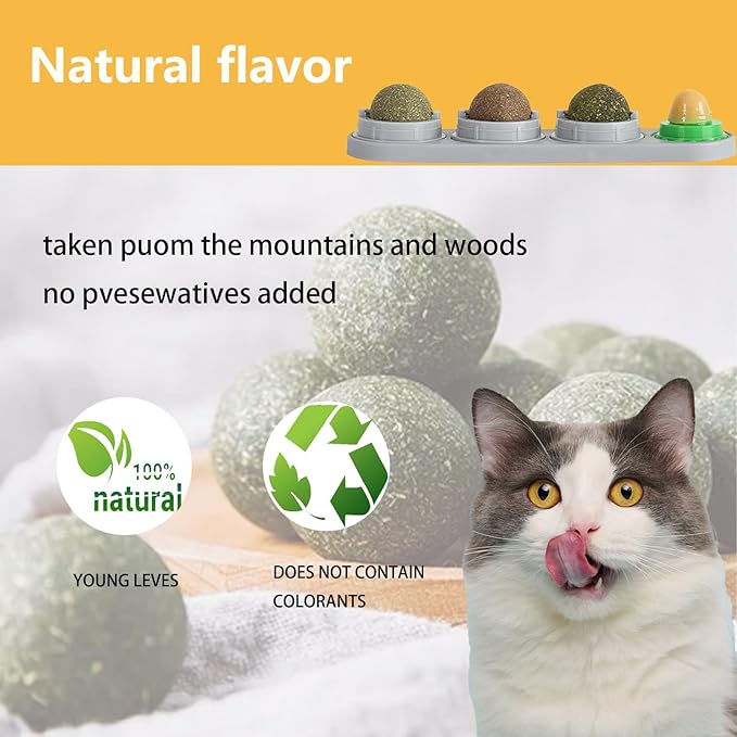 GATITOS Catnip Balls 3 Pcs, Catnip Ball for Cats Wall, Safe Healthy Kitten Chew Toys, Teeth Cleaning Dental Wall Treats, Edible Cats Lick Kitten Chew-Mewly Pet