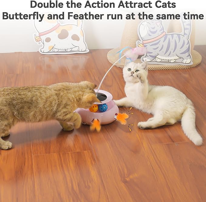 Cat Toys Interactive Rechargeable 3in1 Whack a Mole Cat Toy, Fluttering Butterfly, Track Balls, Touch Activated Automatic Kitten Toys for Indoor Cats-Mewly Pet
