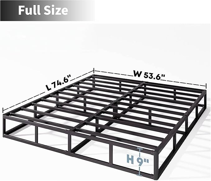 Full Box Spring 9 Inch High Profile Strong Metal Frame Mattress Foundation, Quiet Noise-Free,Easy Assembly, 3000lbs Max Weight Capacity