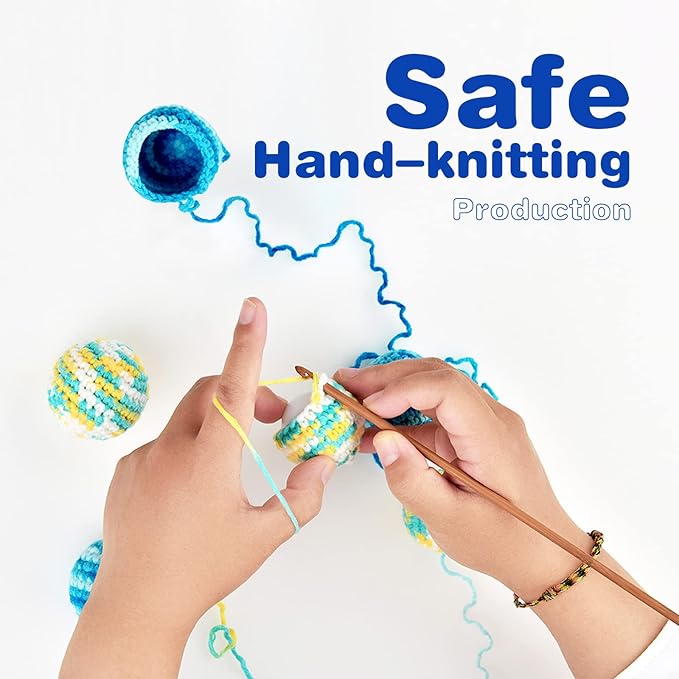 TUSATIY 4PCS Cat Pom Pom Balls,Hand Knitted Rainbow Toys Balls with Bells,Colorful Cat Chew Toys for Indoor Kittens-Mewly Pet