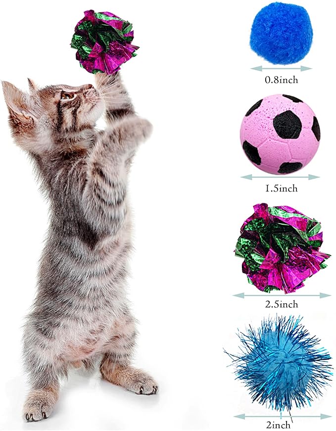 PET SHOW Pack of 30pcs Cat Toy Balls Set Interactive Pompoms Kitten Toys Golden Thread Ball Paper Balls Quiet Indoor Outdoor Footballs Play Activity Chase Training-Mewly Pet