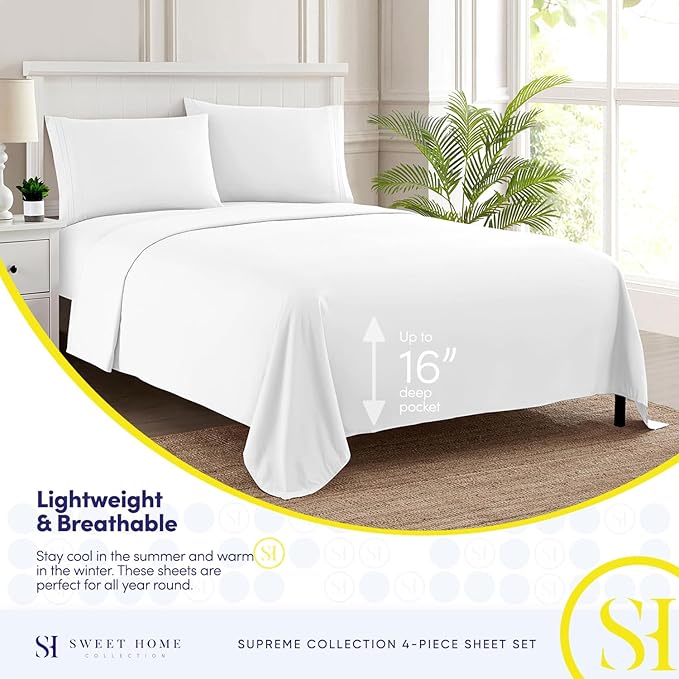 1800 Thread Count Sheet Set – Soft Egyptian Quality Brushed Microfiber Sheets – Luxury Bedding Set with Flat Sheet, Fitted Sheet, 2 Pillow Cases
