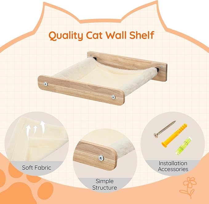 HOOBRO Cat Wall Shelf Set of 2, Wall Mounted 4-Level Cat Steps with Jute Scratching Steps, Hammock Wall Mounted, Holds up to 40 lb, Cat Wall Furniture, for Playing, Natural NL41CS03-Mewly Pet