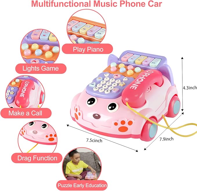 Baby Phone Toy,Baby Toy Phone Cartoon Baby Piano Music Light Toy Children Pretend Phone, Kids Cell Phone Girl with Light Parent-Child Interactive Toy Gift Game Boy Girl Early Education Gift Pink 18M+-Mewly Pet