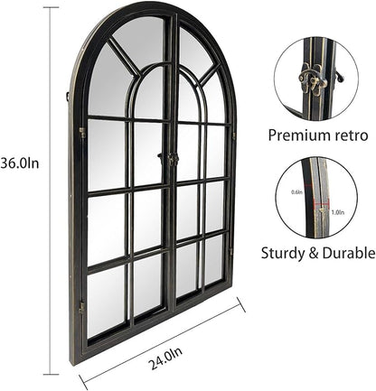 ironsmithn Arched Window Mirror, 36"x24" Grid Mirrors, Windowpane Mirror, Black Metal Arch Mirrors for Decor Living Room Fireplace Entryway Bedroom Hallway