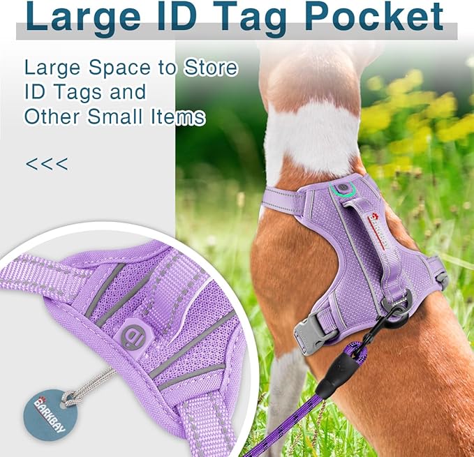 BARKBAY Dog Harness No Pull with ID Tag Pocket - Heavy Duty, Reflective, Easy Control for Large Dogs(Violet Purple,M)-Mewly Pet