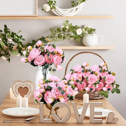 Hoteam 24 Bundles Artificial Peonies Flowers Wedding Faux Flowers Silk Peony Bouquet Bulk Bride Fake Florals Arrangements for Table Centerpieces Wedding Party Vase Decor (Light Pink)