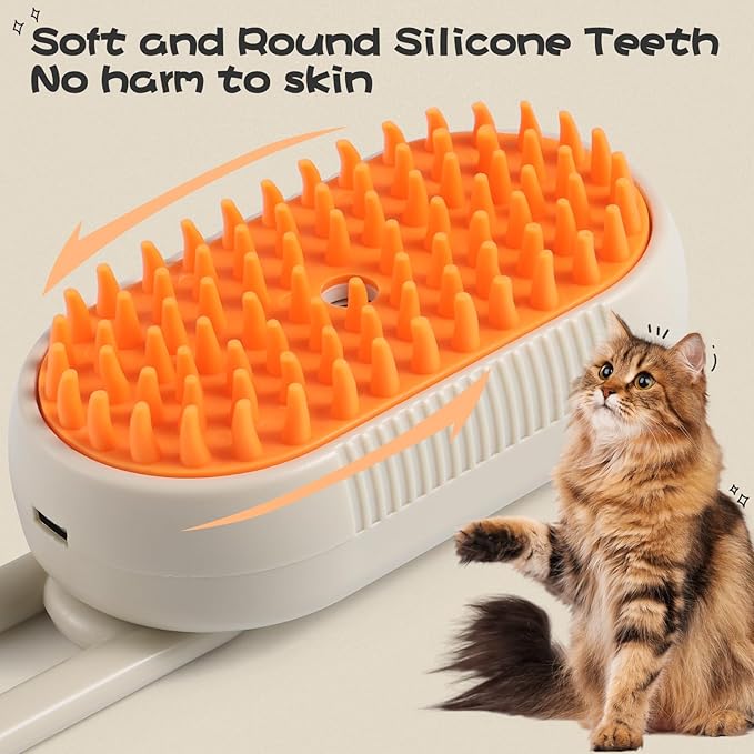 Cat Steam Brush, 3 in 1 Self Cleaning Steamy, Spray Silicone Massage Comb, Hair Removal Tool with Handle Multifunctional Grooming Brush for Cats Dogs-Mewly Pet