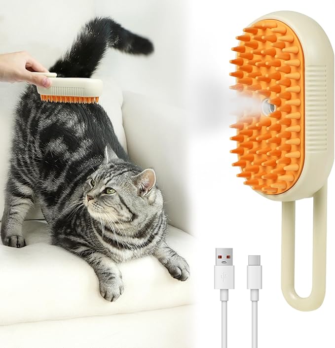 Nepfaivy Pet Steam Brush for Cat - Cat Steam Brushes for Indoor Cats Shedding, Rechargeable Steaming Brush for Dogs, Dog Mist Water Steamer, Pet Spray Hair Removal Comb for Massage Grooming-Mewly Pet