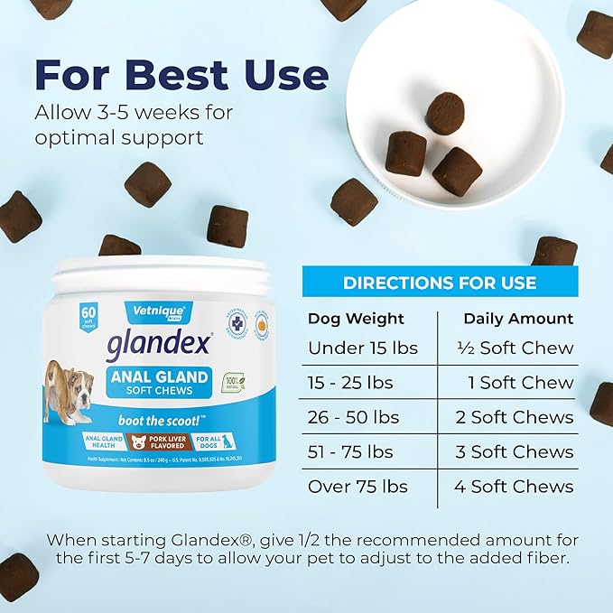 Vetnique Labs Glandex Anal Gland Soft Chew Treats with Pumpkin for Dogs Digestive Enzymes, Probiotics Fiber Supplement for Dogs Boot The Scoot (Pork Liver Chews, 60 Count)-Mewly Pet