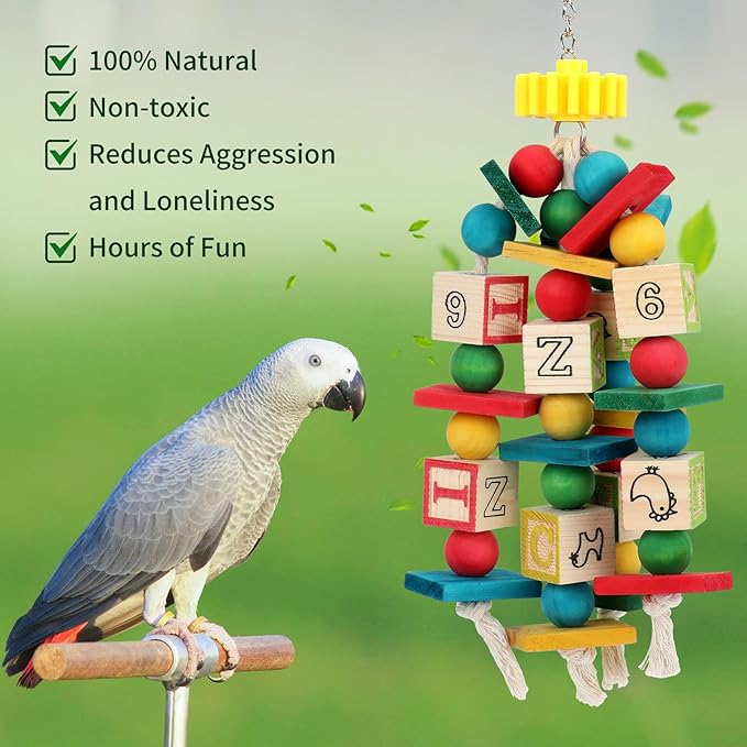 Rypet Wood Bird Chewing Toy for Cage, Wooden Birds Cage Toys for Helping Trim Beak, Parrot Toys for African Grey Parrots Cockatoos Amazon Parrot and Other Small to Medium Parrots-Mewly Pet