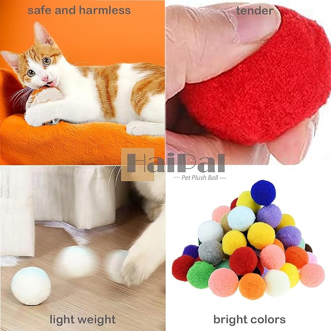 Cat Toy Balls, 20Pcs Premium Soft Pom Pom Balls for Kittens, 1,9'' Funny Interactive Cat Pompom Toys for Bored Indoor Cats Playing Plush Balls for Craft DIY Decorations, Cute Kitten Kitty Toys.-Mewly Pet