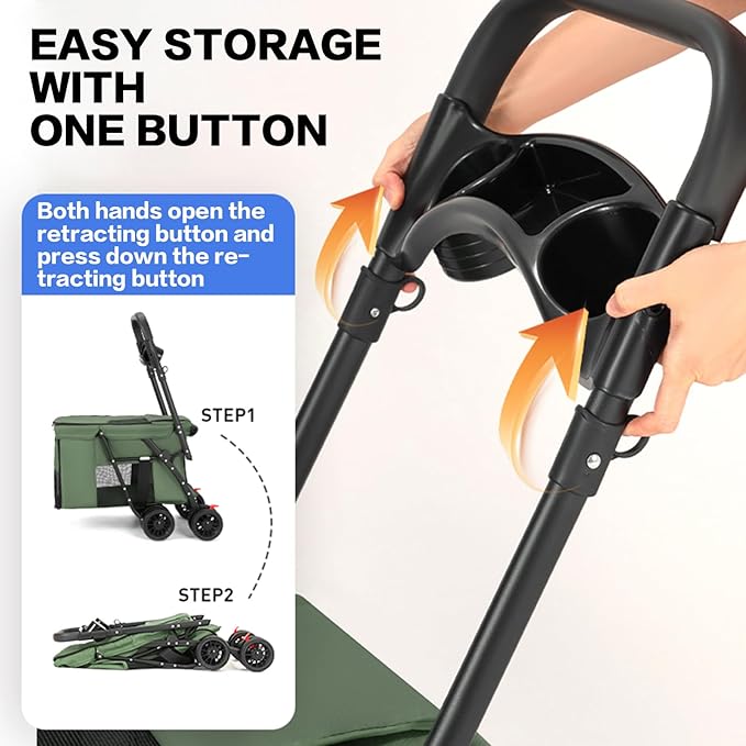 Pet Stroller Cat Dog Stroller Travel Folding Pet Carriers（Green）-Mewly Pet