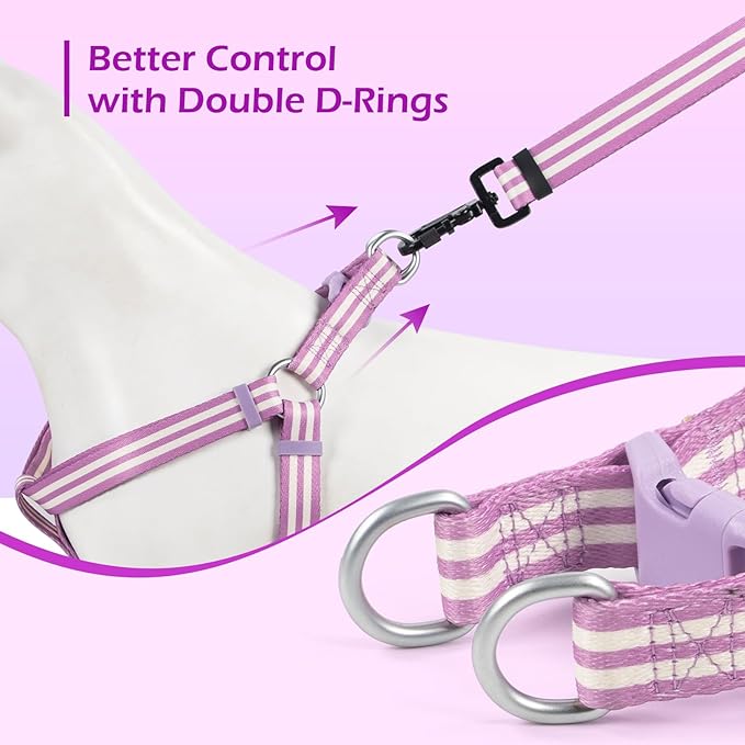 Stripe Step in Dog Harness for Small Dogs, Freedom Nylon Dog Halter Vests, Lightweight and Escape Proof Puppy Harness, Quick Fits for Small Medium and Large Dogs, Purple M-Mewly Pet