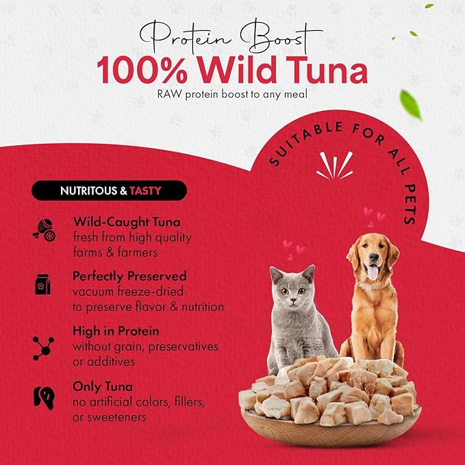 Freeze-Dried Tuna Treats for Cats & Dogs – 100% Wild Caught, Single Ingredient, High-Protein, Healthy Snack – No Additives or Preservatives – 3.5oz - Inspected & Tested in USA-Mewly Pet