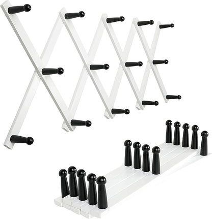 SKOLOO Hat Rack for Wall with 14 Hooks, Pack of 2, Solid Wooden, Modern, Expandable Coat Rack Wall Mount for Coats, Hats, Bags, Baseball Caps, Black on White