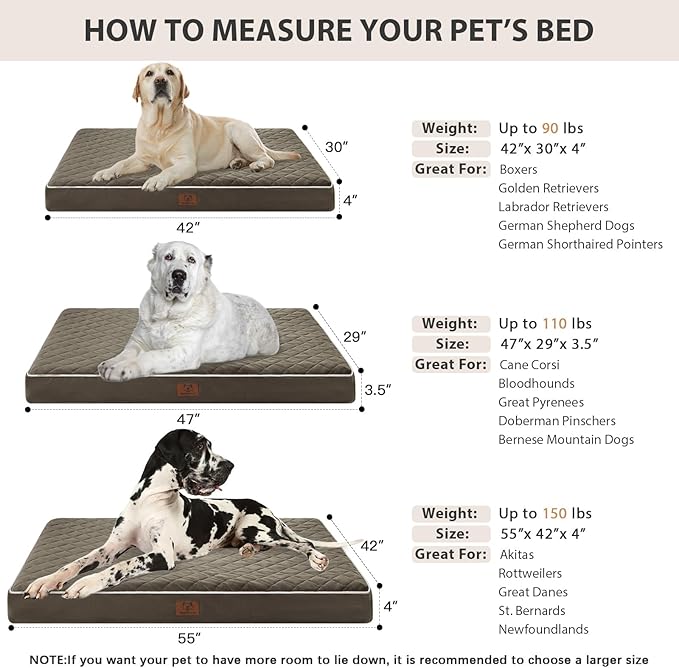 WNPETHOME Orthopedic Big Dog Beds Large Sized Dog, Waterproof Extra Large Dogs Bed with Removable Washable Cover, Multi-Needle Quilting Dogs Crate Bed-Mewly Pet