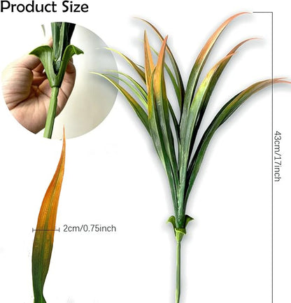 8pcs Artificial Fall Flowers Outdoor Decoration, Fake Fall Plants Outdoor Faux Yellow Grass, UV Resistant Bushes & Shrubs for Autumn Winter Front Porch Pathway Patio Yard (Orange)