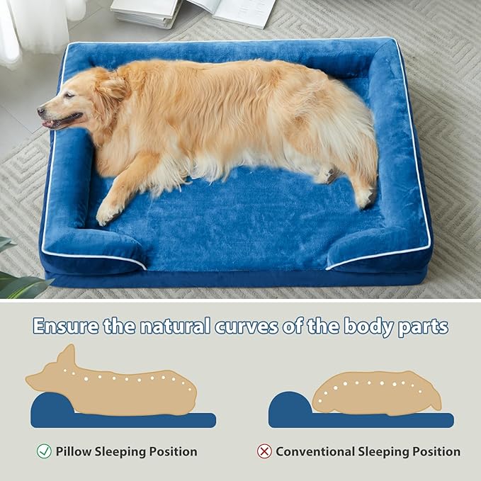 WNPETHOME Dog Beds for Large Sized Dogs, Washable Orthopedic Dog Couch Sofa Bed with Waterproof Lining & Non-Skid Bottom for Pet Sleeping-Mewly Pet