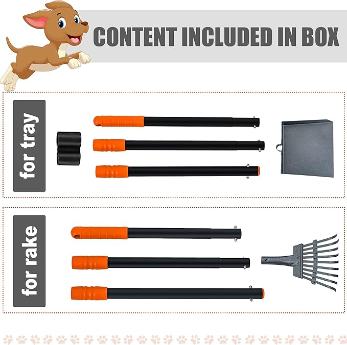 Niubya Pooper Scooper for Dogs, Metal Poop Scooper Tray and Rake Set with Adjustable Long Handle, Dog Pooper Scooper for Pet Waste Removal-Mewly Pet