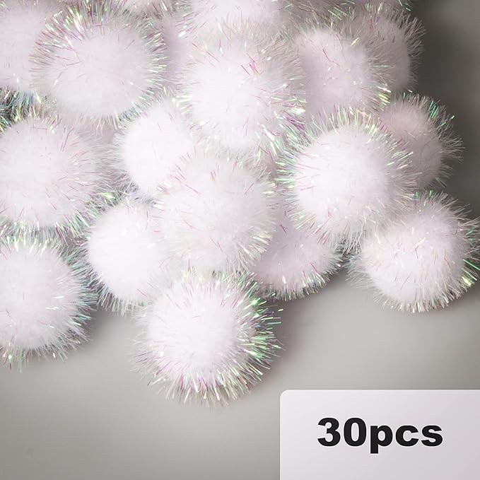 VAPKER 30 Pcs Cat Toys - Sparkle Balls, Extra Large 2 Inch Glitter Balls, White Color-Mewly Pet