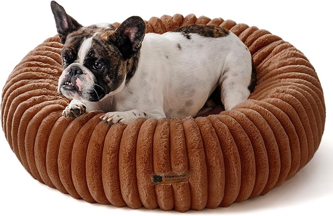 MEWOOFUN Donut Dog Beds for Small Dog, Calming Bed Round Cute Puppy Bed with Non-Slip Bottom, Fluffy Washable Pet Bed for Puppy and Kitten (Dark Brown, M (30x30x8))-Mewly Pet