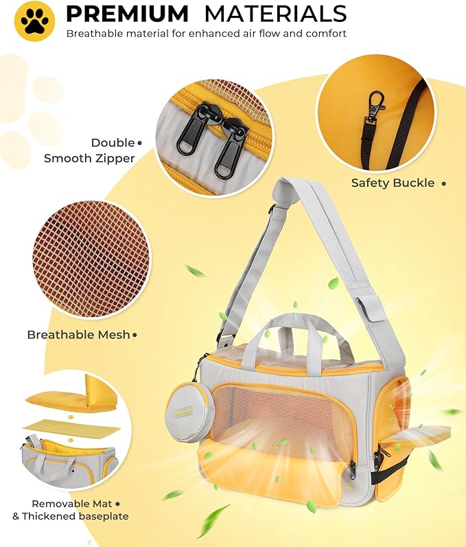 Small Dog Sling Carrier, Front Facing Dog Carrier Sling, Hands Free Pet Carriers Bag with Padded Adjustable Strap and Poop Dispenser Machine Washable for Small Dogs Cats Travel Outdoor-Grey-Mewly Pet